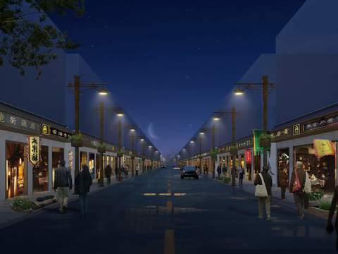 Neo-Chinese Style commercial street night scene psd