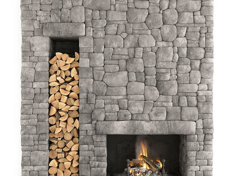 Natural wind stone wall fireplace