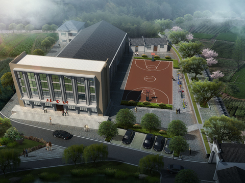 modern auditorium exterior bird's eye view psd