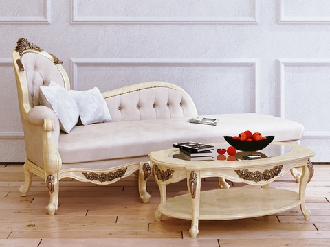 European-style Solid Wood Fabric Chaise