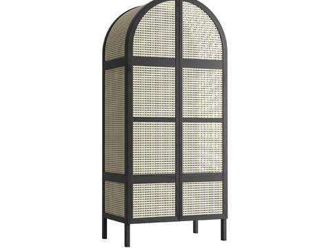 Neo-Chinese Style Retro Creative Solid Wood Rattan Wardrobe Free