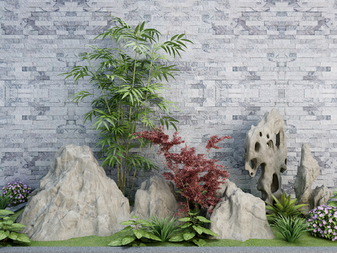 New Chinese bamboo rockery gardening sketch