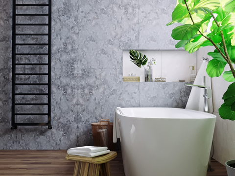 modern bathroom bathtub potted plant