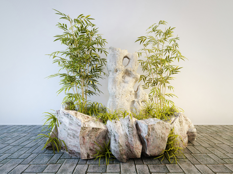 Modern bamboo rockery garden sketch