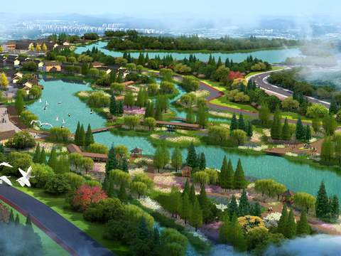 Neo-Chinese Style wetland landscape psd