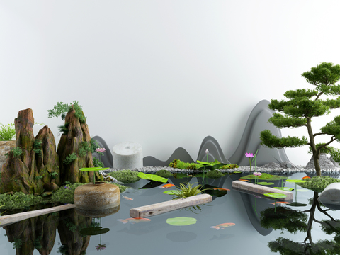 New Chinese-style rockery carp pond sketch