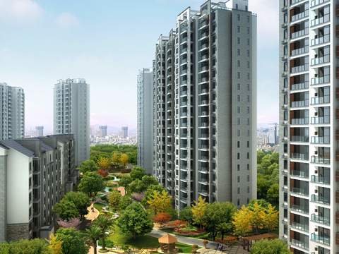 modern park residential building exterior bird's eye view psd