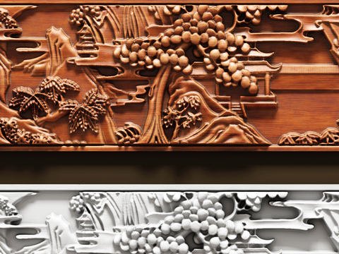 Chinese landscape wood carving