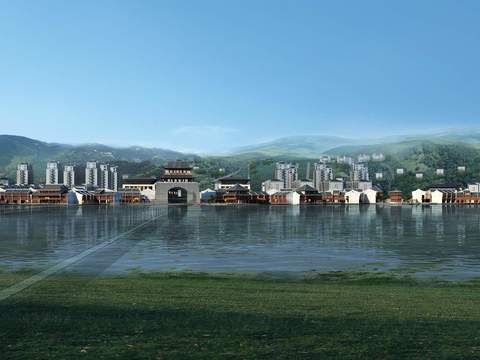 New Chinese Wetland Park Residential Building Appearance psd