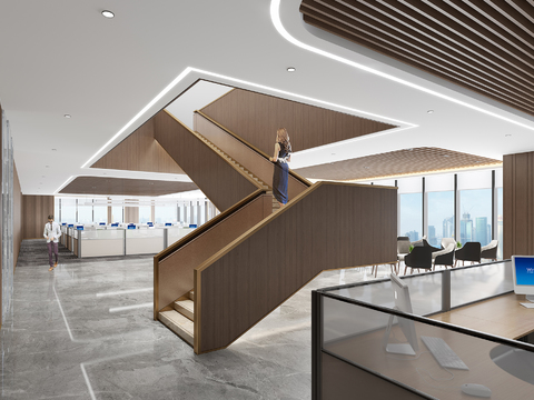 modern open office area staircase aisle