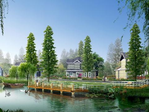 Neo-Chinese Style wetland landscape psd