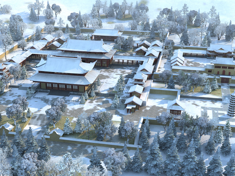 Chinese ancient temple snow scene