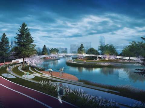 Modern Lake Night Landscape Park PSD