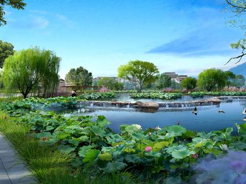 Neo-Chinese Style river lotus bird garden psd