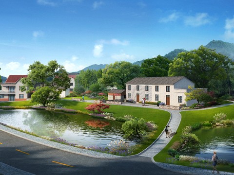 New Chinese Wetland Park Residential Building Appearance psd