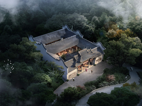 A bird's-eye view of the appearance of the ancient buildings of the Chinese-style courtyard house psd