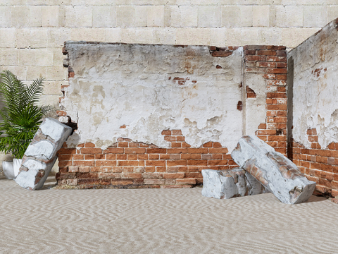 Incomplete wall, old wall, red brick wall