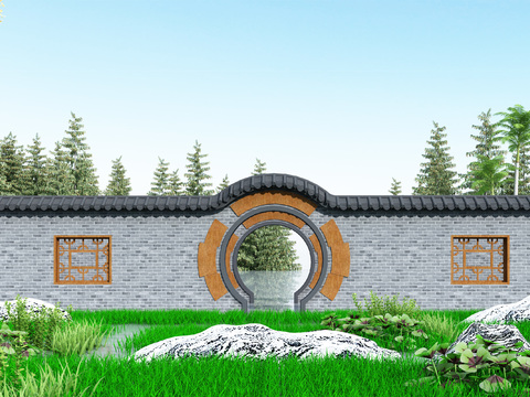 Chinese garden landscape wall door opening free of charge