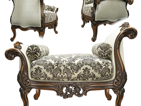 European classical solid wood carved fabric sofa stool free