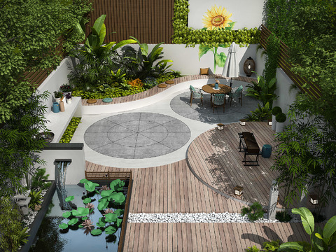 New Chinese courtyard garden bird's eye view