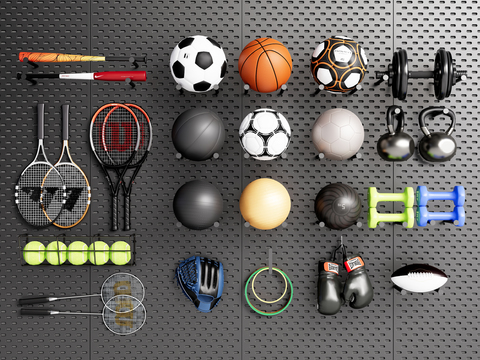 modern sports equipment basketball football badminton racket