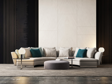 Modern Minotti Curved Sofa Coffee Table Ornaments Combination