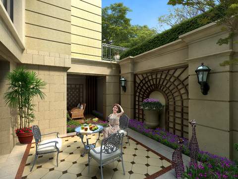 European-style courtyard view psd