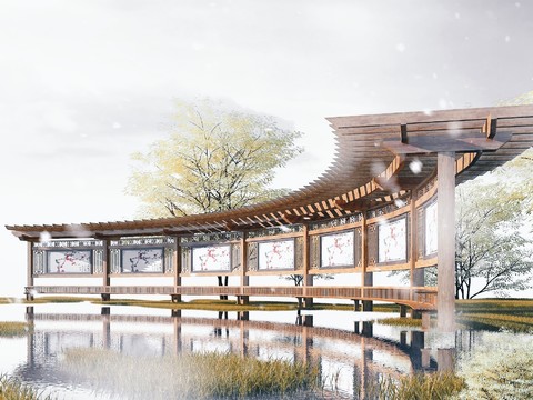 Chinese-style curved promenade