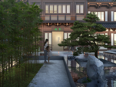 Neo-Chinese Style garden landscape psd