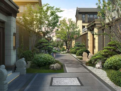 Neo-Chinese Style garden landscape psd