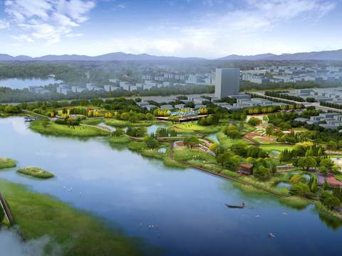 modern wetland park garden bird's eye view psd