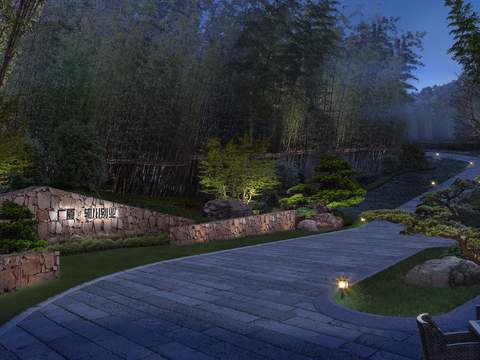 modern courtyard park garden night scene psd