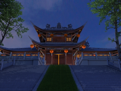 Night view of ancient Chinese temple