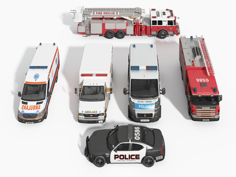 Modern Ambulance Fire Truck Police Car