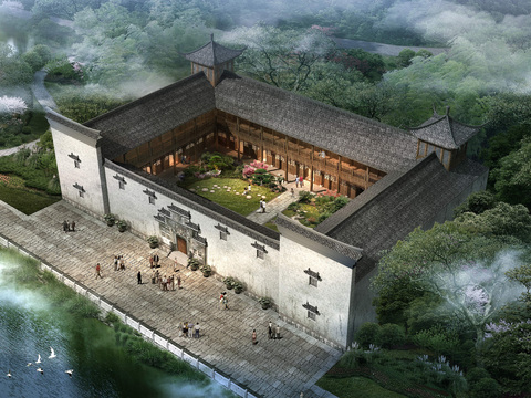 Chinese ancient architecture bird's eye view psd