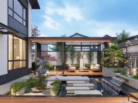 New Chinese Villa Courtyard Garden