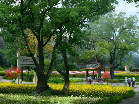 Chinese Ancient Village Park Landscape psd