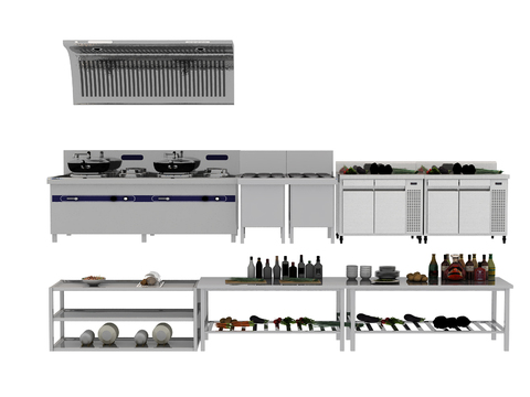 Central kitchen console, back kitchen equipment, gas stove