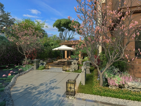 New Chinese Villa Courtyard Garden