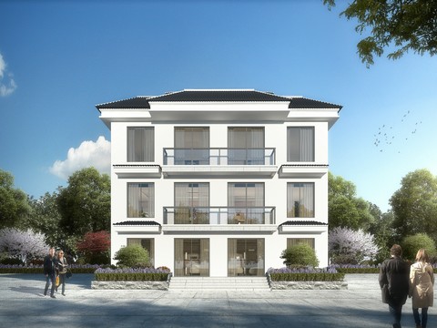 Neo-Chinese Style single-family villa building appearance psd