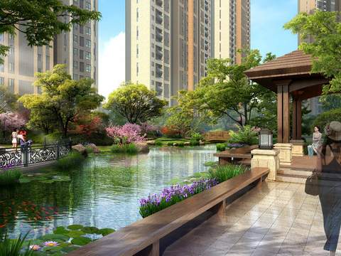 modern community park lakeside landscape psd