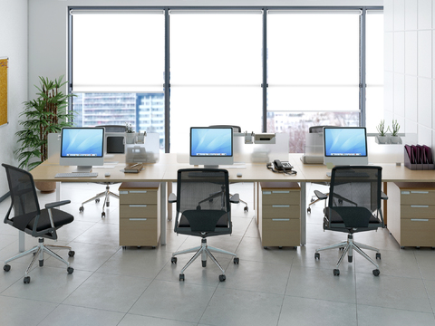 Modern office desk and chair card position