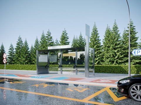 Modern Bus Station Waiting Booth