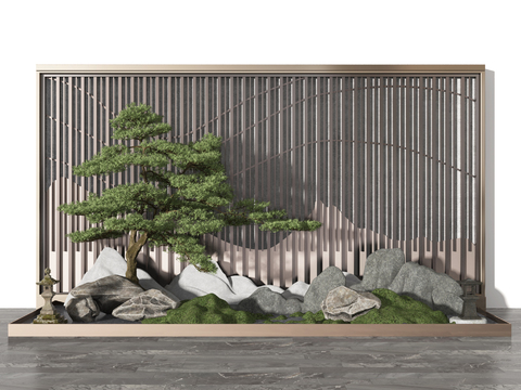 Pine tree landscaping moss stone gardening sketch