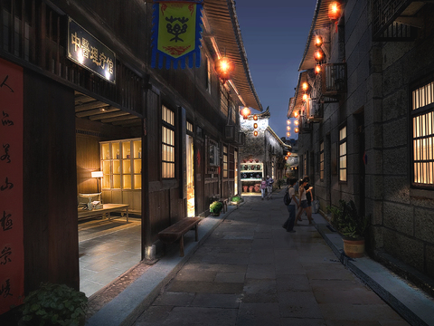 chinese ancient street night scene psd