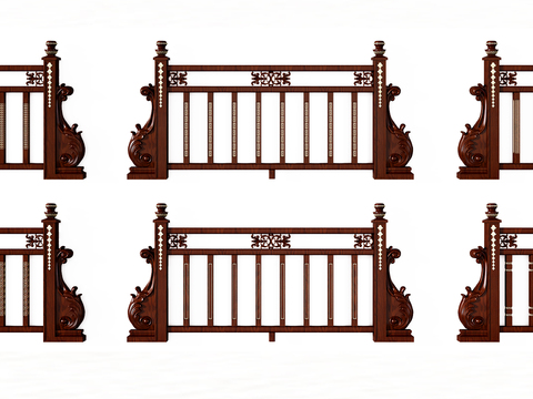 Chinese-style solid wood guardrail railing combination