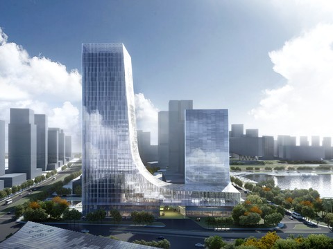 Appearance of high-rise office building psd