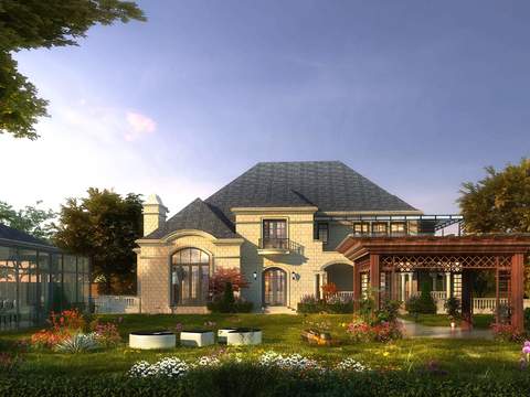 Neo-Chinese Style single-family villa building appearance psd