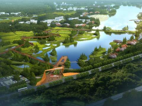 modern wetland park bird's eye view psd