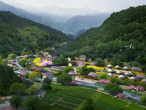 new chinese residential building park appearance bird's eye view psd